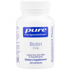 Биотин, Biotin, Pure Encapsulations, для снятия стресса, укрепления волос, кожи и ногтей, метаболизма, поддержки глюкозы и нервной системы, 8 мг, 120 капсул
