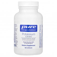 Калий (цитрат), Potassium (citrate), Pure Encapsulations, для поддержки функций нервов и мышц, надпочечников, гормонов, здоровья сердца и энергии, 200 мг, 180 капсул