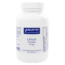 Литий (оротат), Lithium (Orotate), Pure Encapsulations, с N-ацетил-L-цистеином (NAC) для улучшения памяти и работы мозга, 5 мг, 180 капсул