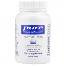 Витамины для волос, кожи и ногтей, Hair/Skin/Nails Ultra, Pure Encapsulations, для коллагена, против старения, кератина, антиоксидантов, увлажнения кожи, здоровья, волос и ногтей, 60 капсул