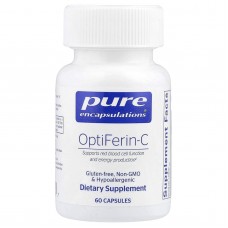 Пищевая добавка железа, OptiFerin-C, Pure Encapsulations, для поддержки здоровой кожи, абсорбции железа и общего здоровья иммунной системы, 60 капсул