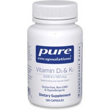 Витамины D3 и K2, Vitamin D3 & K2, Pure Encapsulations, поддержка здоровья костей и сосудов, 120 капсул