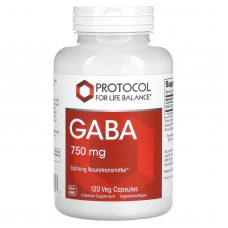 Гамма-аминомасляная кислота, ГАМК, GABA, Protocol for Life Balance, 750 мг, 120 веганских капсул