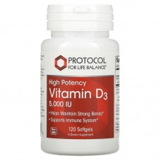 Витамин D3, Vitamin D3, Protocol for Life Balance, 5000 МЕ, 120 гелевых капсул