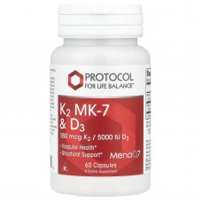Витамины K2 (MK-7) и D3, K2 MK-7 & D3, Protocol for Life Balance, 60 капсул