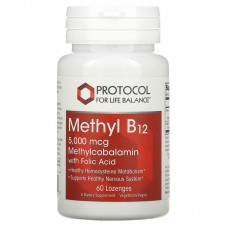 Метилкобаламин с фолиевой кислотой, Methyl B12, Protocol for Life Balance, 5000 мкг, 60 пастилок