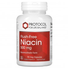 Ниацин, Flush-Free Niacin, Protocol for Life Balance, без покраснения, 500 мг, 90 веганских капсул