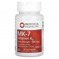 Витамин К-2 (MK-7), MK-7 Vitamin K2, Protocol for Life Balance, дополнительная сила, 300 мкг, 60 веганских капсул