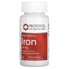 Железо, Iron, Protocol for Life Balance, высокая эффективность, 36 мг, 90 веганских капсул