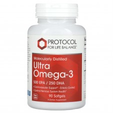Омега-3 Ультра, Ultra Omega-3, Protocol for Life Balance, молекулярно-дистиллированная, 500 ЭПК/250 ДГК, 90 гелевых капсул