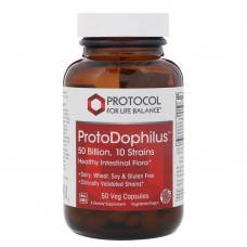 Пробиотики дофилус, ProtoDophilus, Protocol for Life Balance, 50 млрд, 10 штаммов, 50 веганских капсул