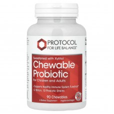 Жевательные пробиотики, Chewable Probiotic, Protocol for Life Balance, для детей и взрослых, 2 млрд, 90 жевательных таблеток