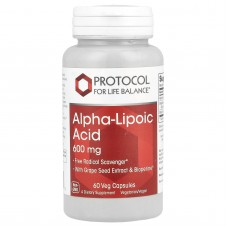 Альфа-липоевая кислота, Alpha-Lipoic Acid, Protocol for Life Balance, 600 мг, 60 вегетарианских капсул