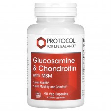 Глюкозамин и хондроитин с МСМ, Glucosamine & Chondroitin with MSM, Protocol for Life Balance, поддержка суставов, 90 капсул