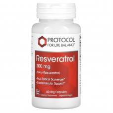 Ресвератрол, Resveratrol, Protocol for Life Balance, 200 мг, 60 веганских капсул