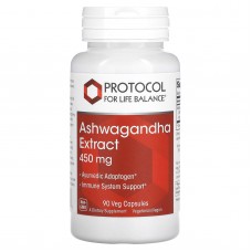 Ашваганда, Ashwagandha, Protocol for Life Balance, экстракт, 450 мг, 90 растительных капсул