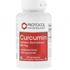 Куркумин, экстракт корня куркумы, Curcumin Turmeric, Protocol for Life Balance, 665 мг, 60 вегетарианских капсул