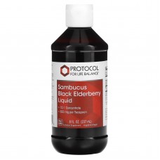 Черная бузина, Sambucus Black Elderberry Liquid, Protocol for Life Balance, жидкий концентрат, веган, 500 мг, 237 мл