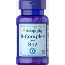 Витамины группы В, Vitamin B-Complex and Vitamin B-12, Puritan's Pride, 180 таблеток