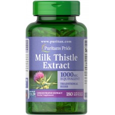Расторопша, Milk Thistle 4:1 (Silymarin), Puritan's Pride, 1000 мг, 180 гелевых капсул