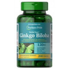 Гинкго Билоба, Ginkgo Biloba, Puritan's Pride, стандартизированный экстракт, 120 мг, 200 капсул