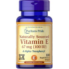 Витамин Е, Natural Vitamin E, Puritan's Pride, 67 мг (100 МЕ), 100% натурального происхождения, 100 гелевых капсул