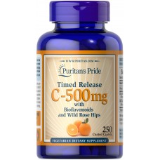 Витамин С с биофлавоноидами, Vitamin C, Puritan's Pride, с шиповником, 500 мг, 250 каплет
