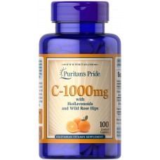 Витамин С с биофлавоноидами, Vitamin C, Puritan's Pride, с шиповником, 1000 мг, 100 каплет