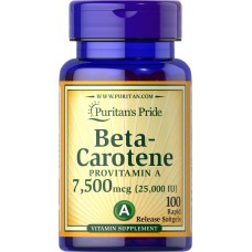 Бета-каротин, Beta-Carotene, Puritan's Pride, 7500 мкг, 100 гелевых капсул