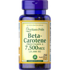 Бета-каротин, Beta-Carotene, Puritan's Pride, 7500 мкг (25000 МЕ), 250 гелевых капсул
