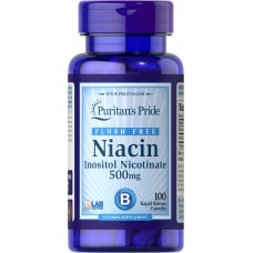 Ниацин, Flush Free Niacin, Puritan's Pride, 500 мг, 100 капсул