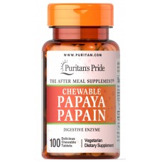 Пищеварительные ферменты папаин, Papaya Papain, Puritan's Pride, 100 жевательных таблеток
