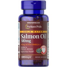 Жир лосося Омега-3, Omega-3 Salmon Oil, Puritan's Pride, 500 мг (105 мг активной омега-3), 100 капсул