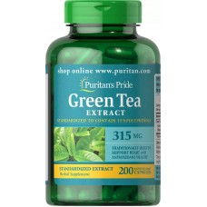 Зеленый чай, Green Tea, Puritan's Pride, стандартизированный экстракт, 315 мг, 200 капсул