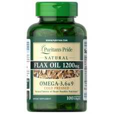 Льняное масло, Flax Oil, Puritan's Pride, 1200 мг, натуральное, 100 гелевых капсул