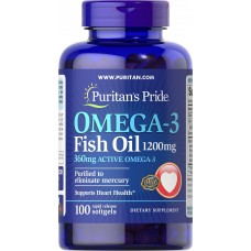 Омега-3 рыбий жир, Omega-3 Fish Oil, Puritan's Pride, 1200 мг, 360 мг активного, 100 гелевых капсул