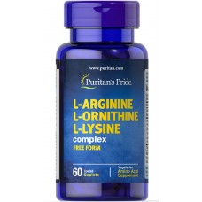Аргинин, орнитин и лизин, L-Arginine L-Ornithine L-Lysine, Puritan's Pride, 60 каплет