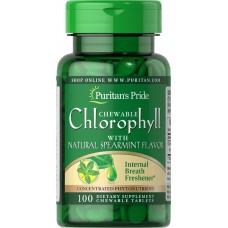 Хлорофилл со вкусом мяты, Chewable Chlorophyll, Puritan's Pride, 100 жевательных таблеток