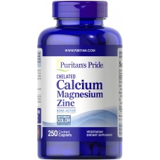 Кальций Магний Цинк хелат, Chelated Calcium Magnesium Zinс, Puritan's Pride, 250 каплет
