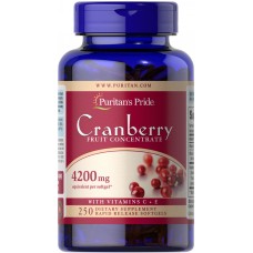 Клюква с витаминами С и Е, Cranberry Fruit Concentrate, Puritan's Pride, фруктовый концентрат, 4200 мг, 250 гелевых капсул