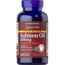 Жир лосося Омега-3, Omega-3 Salmon Oil, Puritan's Pride, 1000 мг (210 мг активной омега-3), 240 капсул