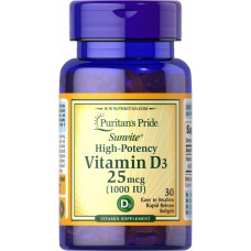 Витамин D3, Vitamin D3, Puritan's Pride, 1000 МЕ, 30 капсул