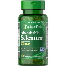 Селен, Absorbable Selenium, Puritan's Pride, 200 мкг, 100 гелевых капсул