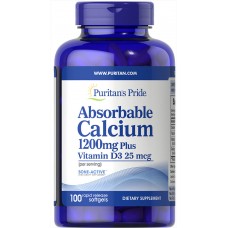 Кальций и витамин D3, Absorbable Calcium with Vitamin D3, Puritan's Pride, 1200 мг/1000 МЕ, 100 гелевых капсул