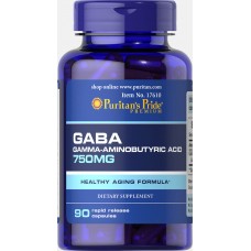ГАМК (гамма-аминомасляная кислота), GABA, Puritan's Pride, 750 мг, 90 капсул