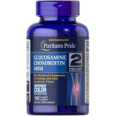 Глюкозамин хондроитин и МСМ, Glucosamine, Chondroitin & MSM-2 Per Day Formula, Puritan's Pride, 90 каплет