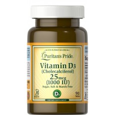 Витамин D3, Vitamin D3, Puritan's Pride, 25 мкг (1000 МЕ), 90 таблеток