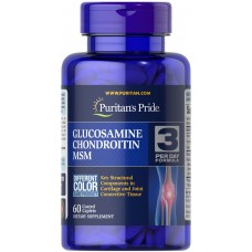 Глюкозамин хондроитин и МСМ, Glucosamine, Chondroitin & MSM-3 Per Day Formula, Puritan's Pride, 60 каплет