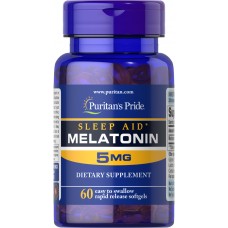 Мелатонин, Melatonin, Puritan's Pride, 5 мг, 60 капсул