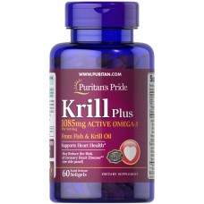 Масло криля плюс Омега-3, Krill Oil Plus, Puritan's Pride, 1085 мг, 60 гелевых капсул
